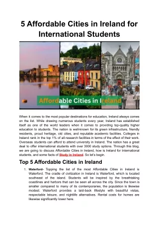 Most Affordable cities in Ireland for International students