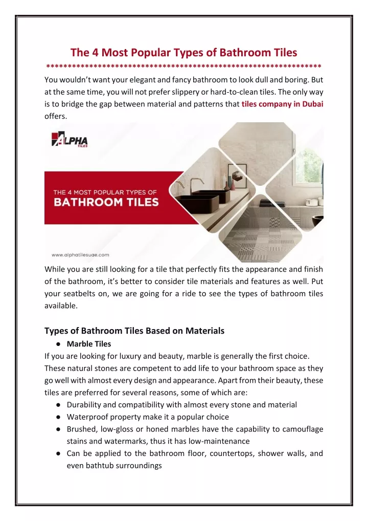 the 4 most popular types of bathroom tiles