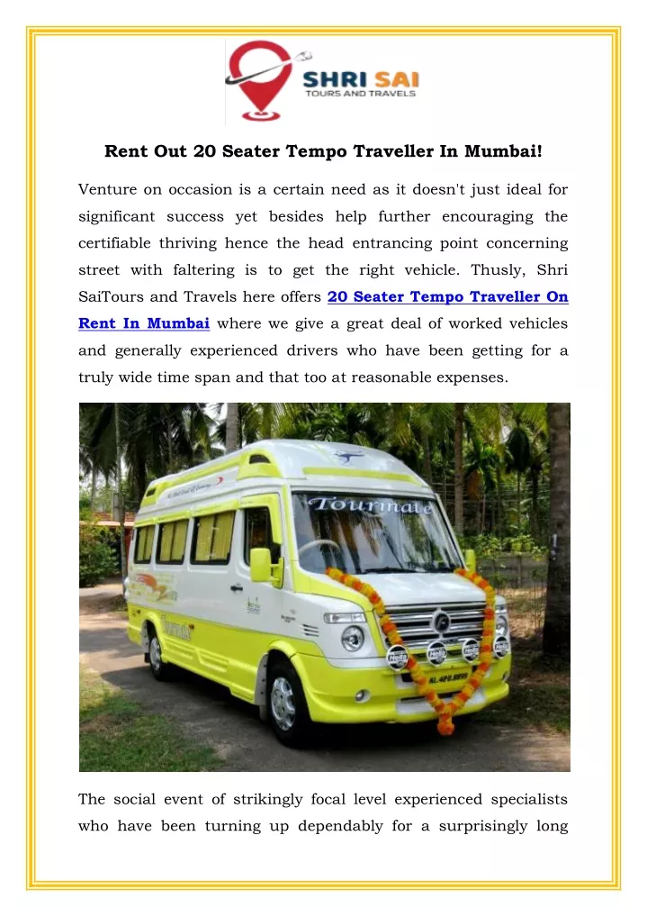 rent out 20 seater tempo traveller in mumbai