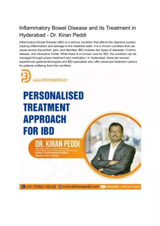 Inflammatory Bowel Disease and its Treatment in Hyderabad