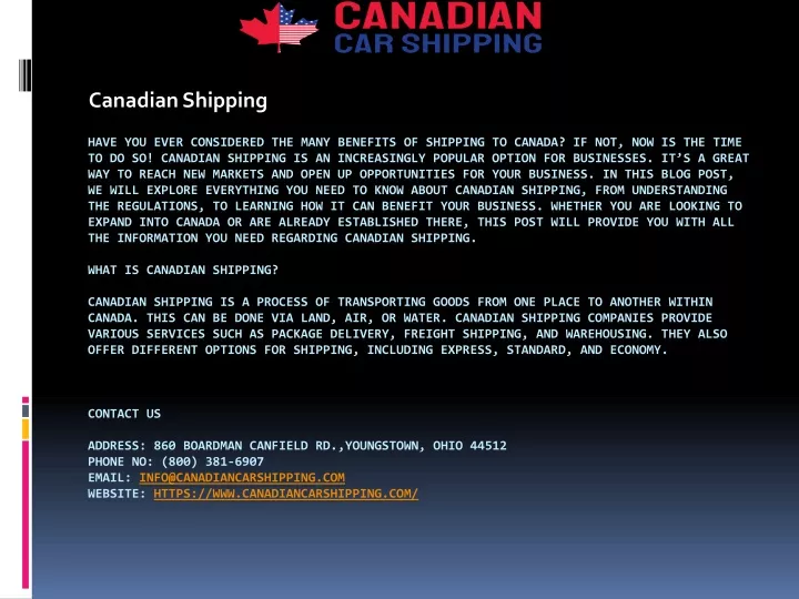 canadian shipping