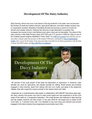 Development Of The Dairy Industry