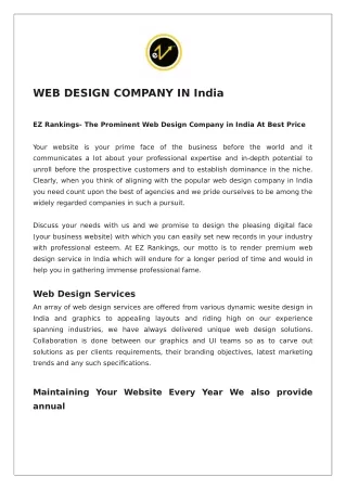 WEB DESIGN COMPANY IN India
