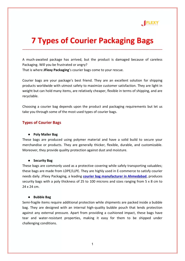 7 types of courier packaging bags
