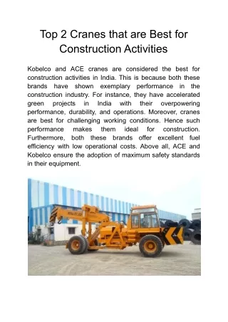Top 2 Cranes that are Best for Construction Activities