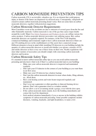 carbon monoxide prevention tips carbon monoxide