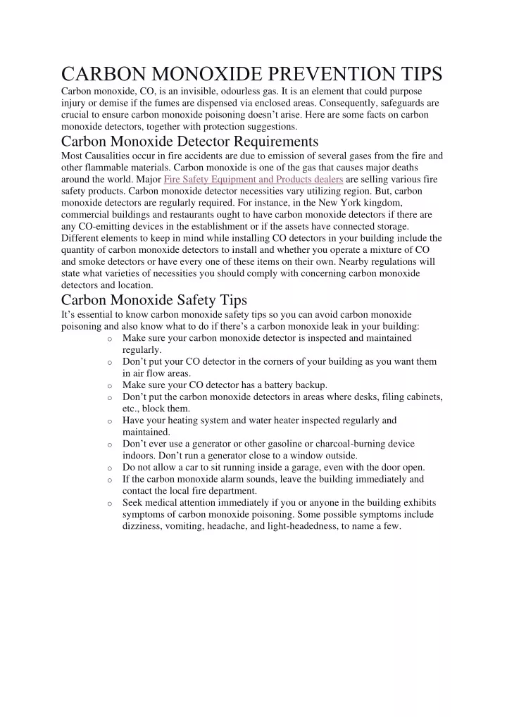 carbon monoxide prevention tips carbon monoxide