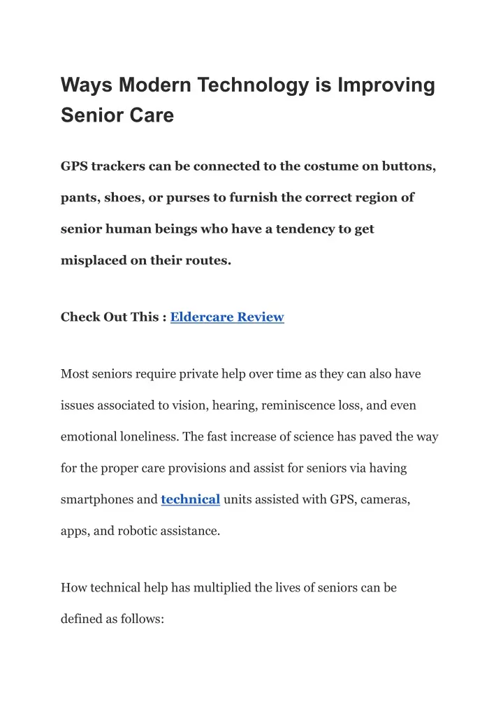 ways modern technology is improving senior care