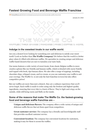 Fastest Growing Food and Beverage Waffle Franchise