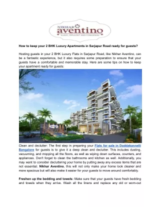 How to keep your 2 BHK Luxury Apartments in Sarjapur Road ready for guests