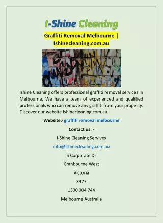 Graffiti Removal Melbourne | Ishinecleaning.com.au