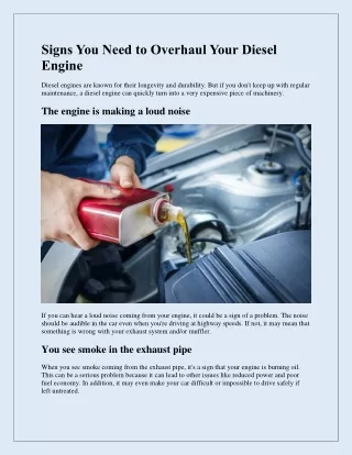 signs you need to overhaul your diesel engine