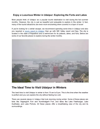 Enjoy a Luxurious Winter in Udaipur_ Exploring the Forts and Lakes