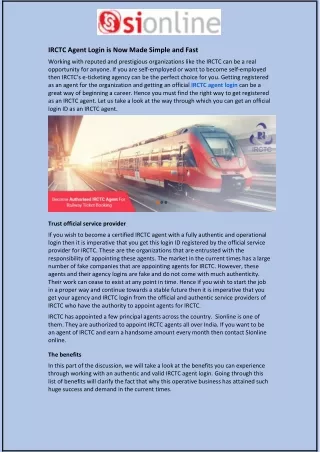 irctc agent login is now made simple and fast