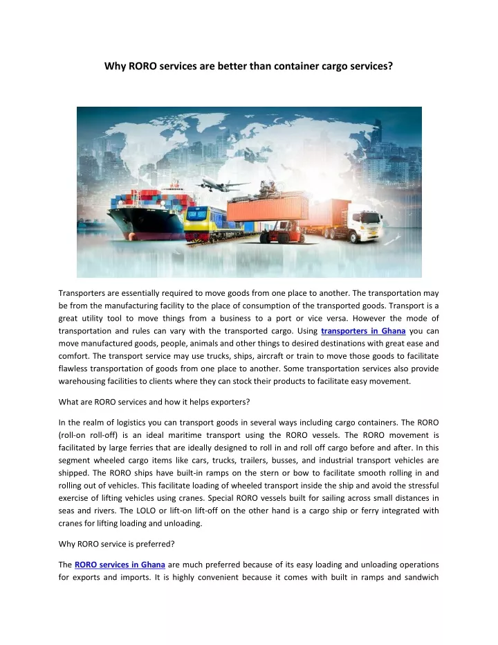 why roro services are better than container cargo