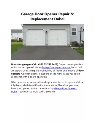 Garage Door Opener Repair & Replacement Dubai