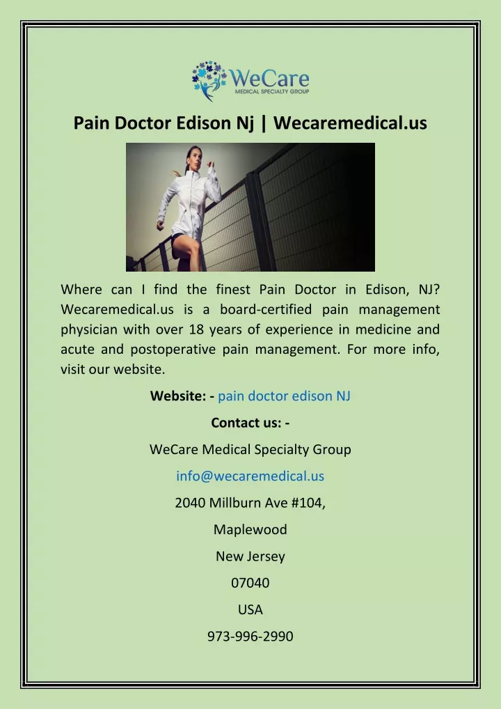 pain doctor edison nj wecaremedical us