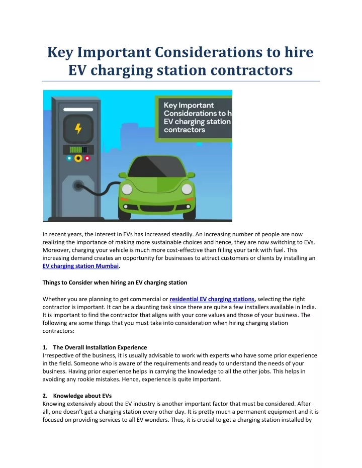 key important considerations to hire ev charging