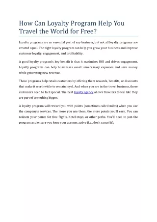 how can loyalty program help you travel the world