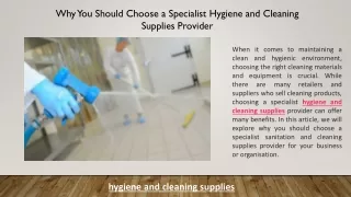 Why You Should Choose a Specialist Hygiene and Cleaning Supplies Provider