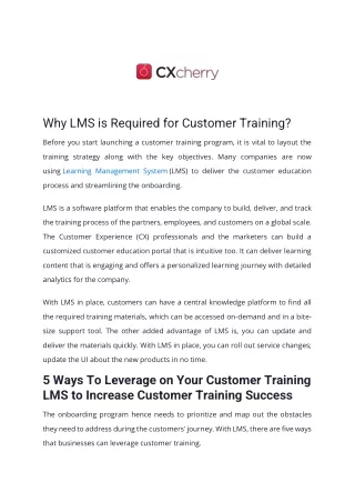 Why LMS is Required for Customer Training