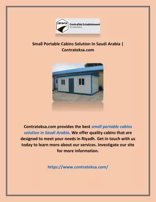 Small Portable Cabins Solution In Saudi Arabia | Contrateksa.com