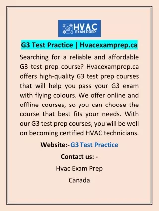 G3 Test Practice | Hvacexamprep.ca