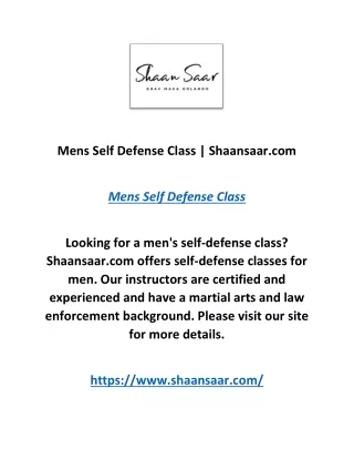 Mens Self Defense Class | Shaansaar.com
