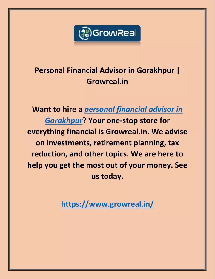 personal financial advisor in gorakhpur growreal