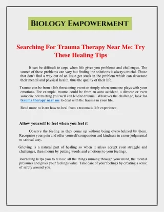 Searching For Trauma Therapy Near Me Try These Healing Tips