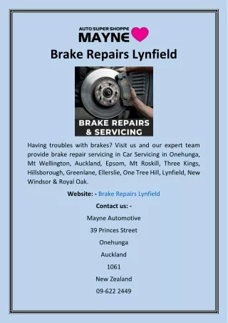 Brake Repairs Lynfield