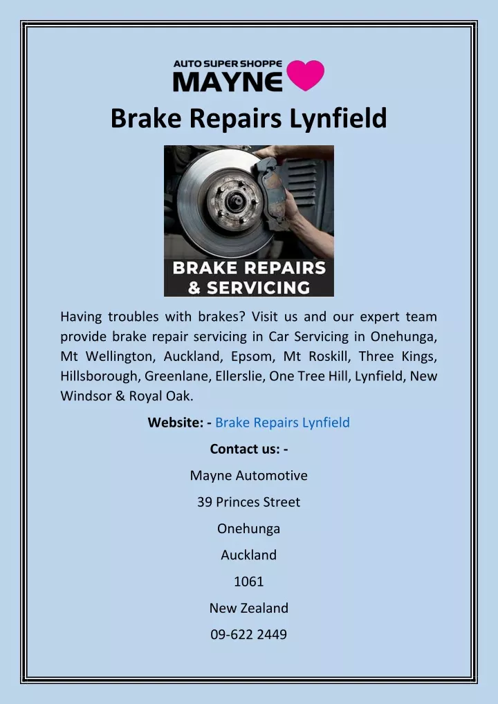 brake repairs lynfield