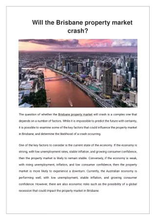 will the brisbane property market crash