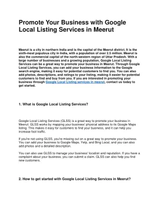 Promote Your Business with Google Local Listing Services in Meerut