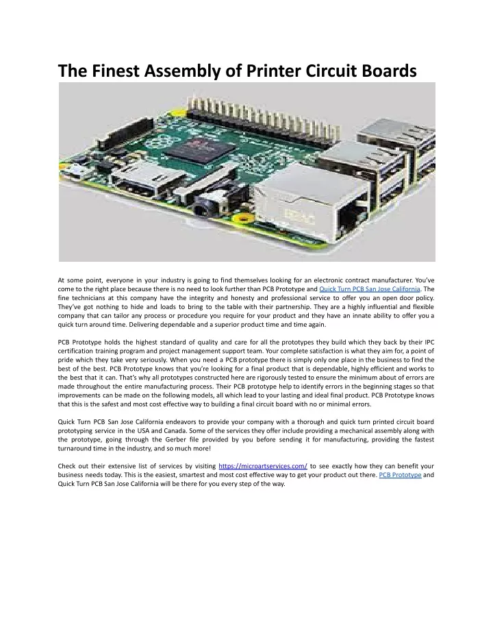 the finest assembly of printer circuit boards