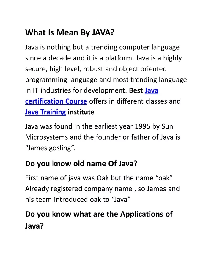 what is mean by java java is nothing