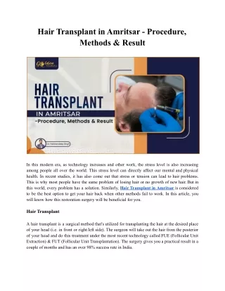 Hair Transplant in Amritsar - Procedure, Methods & Result