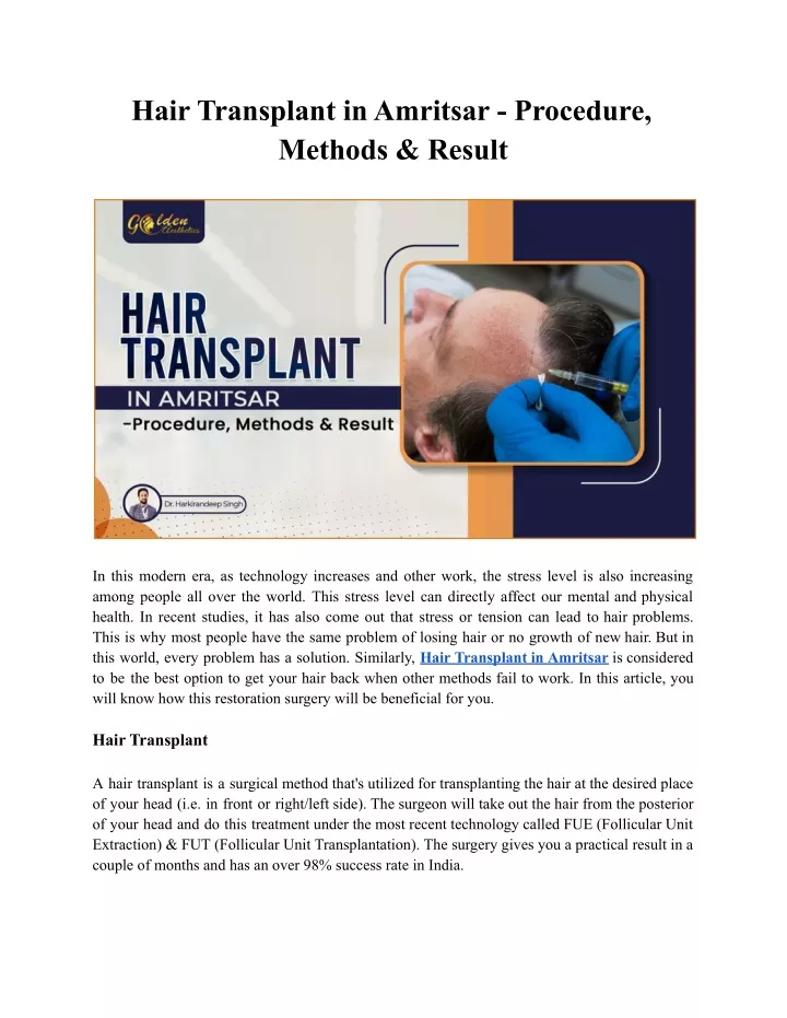hair transplant in amritsar procedure methods