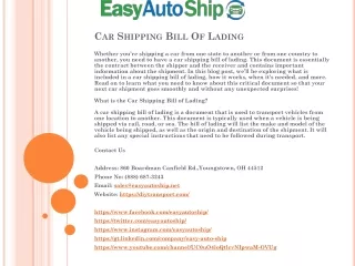 car shipping bill of lading