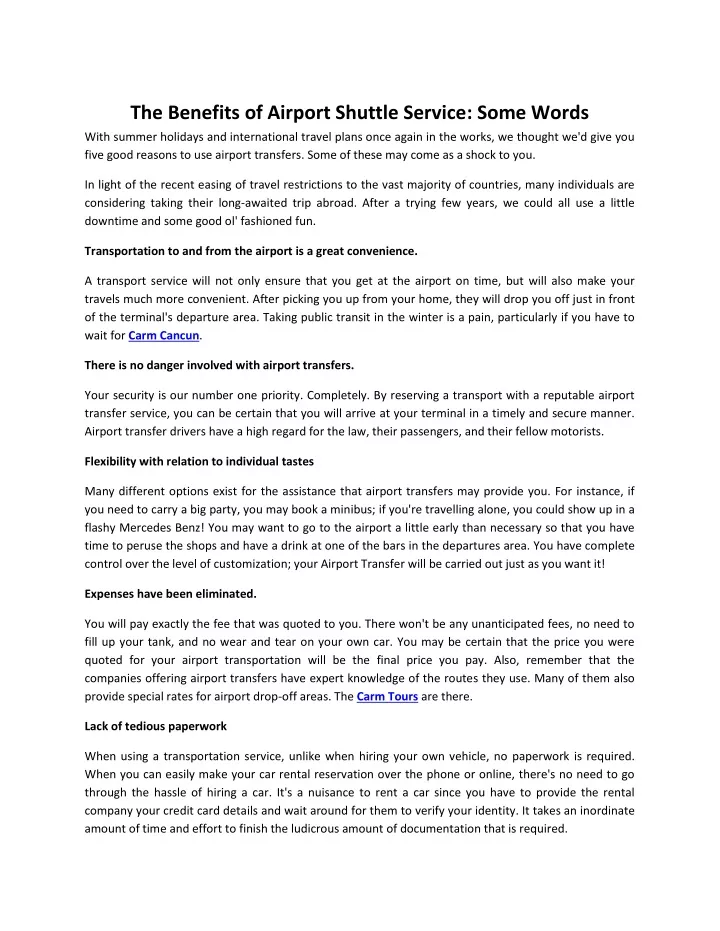 the benefits of airport shuttle service some words