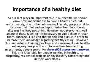 Importance of a healthy diet