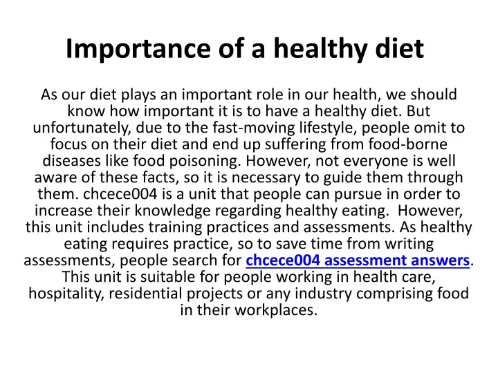 importance of a healthy diet