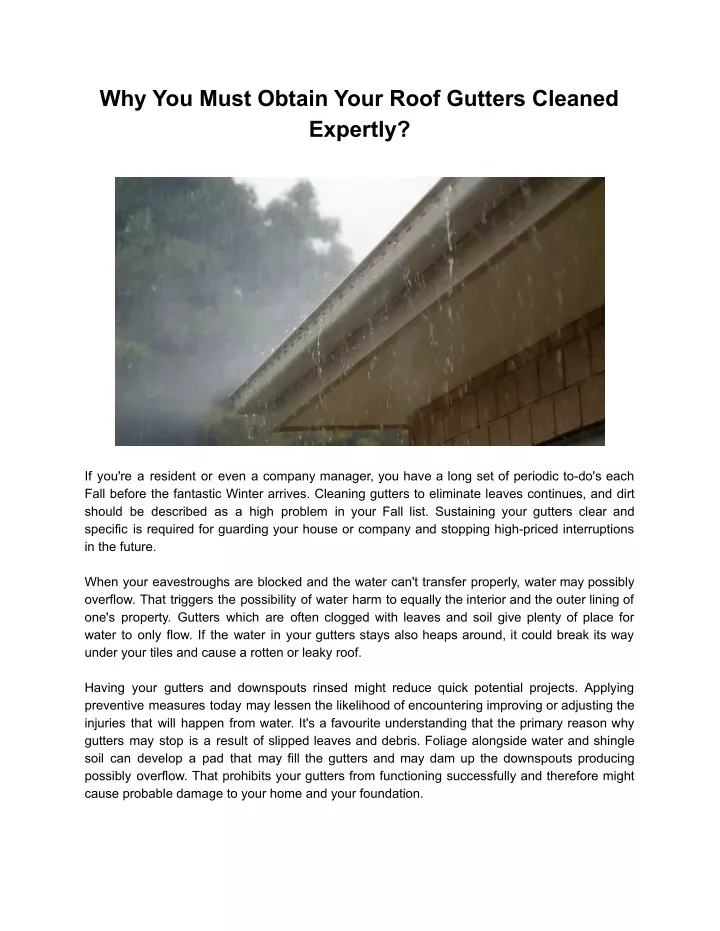 why you must obtain your roof gutters cleaned