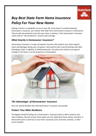 Buy Best State Farm Home Insurance Policy For Your New Home