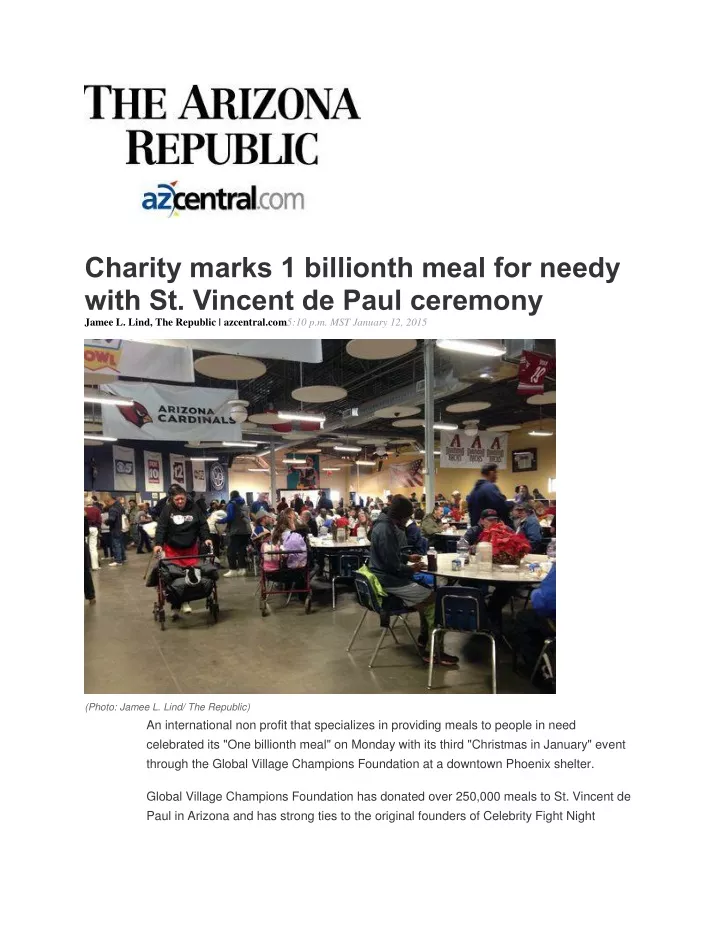 charity marks 1 billionth meal for needy with
