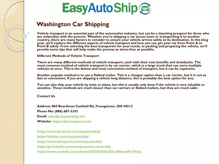washington car shipping