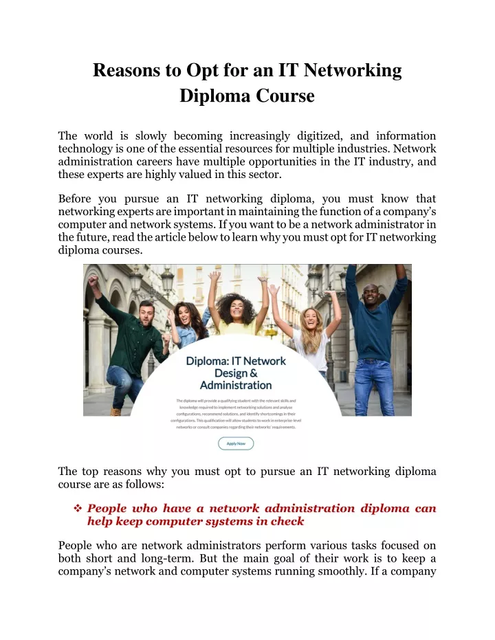 reasons to opt for an it networking diploma course