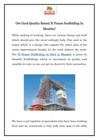H Frame Scaffolding on Rent in Mumbai | Call  91- 9920567899 | Swastik Scaffoldi