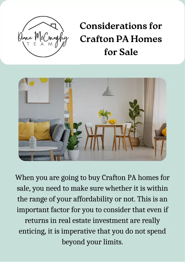 considerations for crafton pa homes for sale