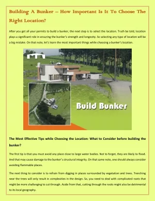 Building A Bunker – How Important Is It To Choose The Right Location